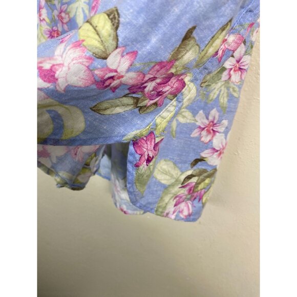 Tommy Bahama Floral Sleeveless Button Up Tank Top Sz Large Blue Pink Linen Blend - Picture 7 of 13